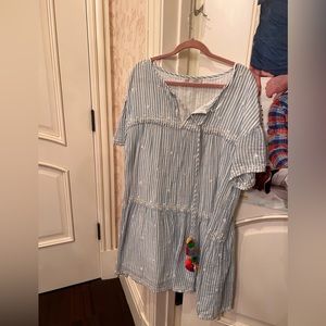 ZARA - SIZE M - BLUE AND WHITE STRIPED SUMMER DRESS